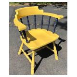 G - Vintage Yellow & Navy Blue Wooden Armchair