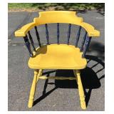 G - Vintage Yellow & Navy Blue Wooden Armchair