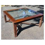 G - Vintage Chinese Chippendale Glass Top Coffee Table
