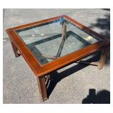 G - Vintage Chinese Chippendale Glass Top Coffee Table