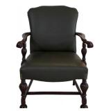 LL-FR - Vintage Wood Frame Chair Olive Green Faux Leather