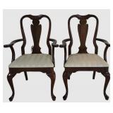 LL-FR - Pair of Vintage Captain's Dining Chairs With Ivory Upholstery