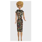LL-BR1 - Vintage 1960s Blonde Bubble Cut Barbie Doll in #917 Apple Print Sheath Dress