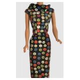 LL-BR1 - Vintage 1960s Blonde Bubble Cut Barbie Doll in #917 Apple Print Sheath Dress