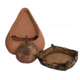 LL-BR1 - Terra Cotta Wall Vase, Wall Pocket & Dish (Lot of 3)
