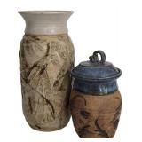 LL-BR1 - Handmade Pottery Vase & Lidded Crock (Lot of 2)
