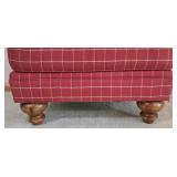 LL-FR - Brick Red Plaid Ottoman With Wooden Legs