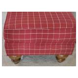 LL-FR - Brick Red Plaid Ottoman With Wooden Legs