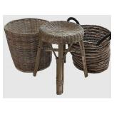 LL-FR - Wicker Stool & Basket Mixed Lot