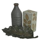 LL-ST - Bachman's Leaf Dish Resin Box & Pottery Vase Mixed Lot