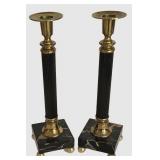 LL-ST - Antique Marble and Brass Candlesticks