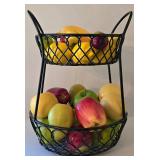 LL-FR - Two Tiered Metal Fruit Basket With Faux Fruit