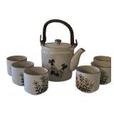 K - Vintage Japanese Tea Pot & 6 Mugs Ceramic Tea Set