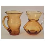 K - Vintage Amber Glass Pitchers, Carafe, Sugar & Creamer, Salt & Pepper Shakers Mixed Lot
