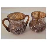 K - Vintage Amber Glass Pitchers, Carafe, Sugar & Creamer, Salt & Pepper Shakers Mixed Lot
