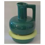 K - Vintage Mid-Century Modern Green Pottery Pitcher & Danish Modernist Burner Mixed Lot