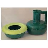 K - Vintage Mid-Century Modern Green Pottery Pitcher & Danish Modernist Burner Mixed Lot