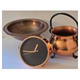 K - Copper Decor Pedestal Bowl, Kettle & Clock Mixed Lot
