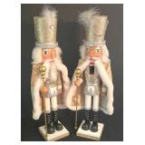 LL-ST - Christmas Decor Lighted Tinsel Tree Nutcracker Pair & Santa Topper (Lot of 3)
