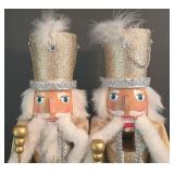 LL-ST - Christmas Decor Lighted Tinsel Tree Nutcracker Pair & Santa Topper (Lot of 3)