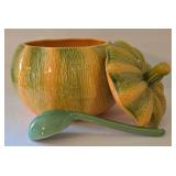 K - Pumpkin Soup Crock, Leaf Plate & Lacquered Pumpkin Bordalo Pinheiro Set