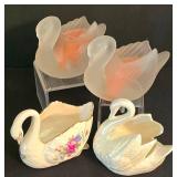 K - Swan Trinket Dish & Candle Holder Set Lenox Rose (4 Pieces)