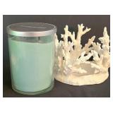 K - Coastal Decor Mixed Lot Coral Candleholders, Clay Seahorse & Shell Dishes