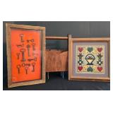K - Mixed Wall Decor & Wood Basket Shadow Box, Punched Tin Art & Basket Caddy