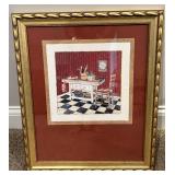 Framed Kitchen Print, Woven Top Stool and Lamp