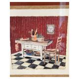 Framed Kitchen Print, Woven Top Stool and Lamp