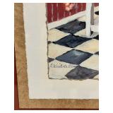 Framed Kitchen Print, Woven Top Stool and Lamp