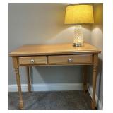 Oak Two-Drawer Console Desk & Lamp