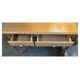 Oak Two-Drawer Console Desk & Lamp