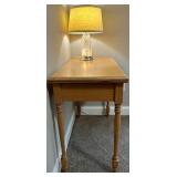 Oak Two-Drawer Console Desk & Lamp