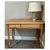 Oak Two-Drawer Console Desk & Lamp