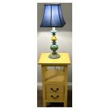 Whimsical Yellow Accent Table With Floral Lamp