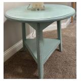 26" Round Aqua Side Table With Lower Shelf & Lamp
