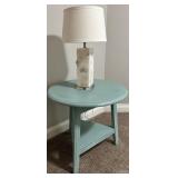 26" Round Aqua Side Table With Lower Shelf & Lamp