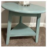 26" Round Aqua Side Table With Lower Shelf & Lamp