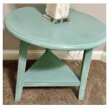 26" Round Aqua Side Table With Lower Shelf & Lamp