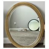 Gold Oval Mirror, Framed Bird Print & Upholstered Bench Mixed Lot