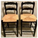 Pair of Black Rush Seat Bar Stools