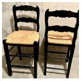 Pair of Black Rush Seat Bar Stools