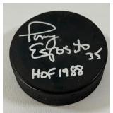 Tony Esposito Autographed and Inscribed HOF Hockey Puck