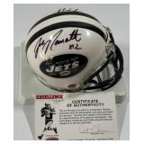 Joe Namath and Tim Tebow Autographed w/ COA New York Jets Mini Football Helmet