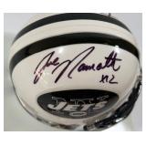 Joe Namath and Tim Tebow Autographed w/ COA New York Jets Mini Football Helmet