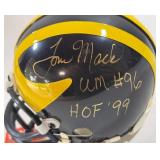 Tom Mack Autographed and Inscribed University of Michigan Mini Football Helmet w/ Case