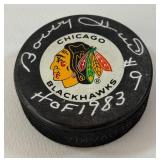 Bobby Hull Autographed and Inscribed Chicago Blackhawks NHL Hockey Puck