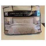 FRYE 3PC FAUX FUR COMFORTER SET QUEEN CREAM