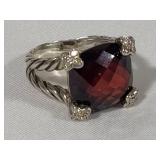 David Yurman "Wheaton" Sterling Silver/Ruby Statement Ring (Size 8)